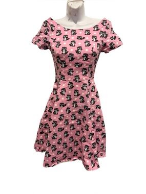 EVA ROSE Raccoon Print Dress Womens Retro Fit & Flare Pinup Rockabilly Small